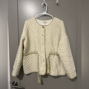 Madewell Quilted Jacquard Snap-Front Collarless Jacket, Size medium